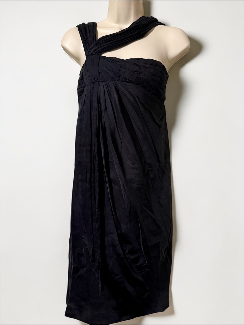Gold Hawk Black Silk One Shoulder Smock Dress Small
